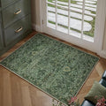 HUGEAR 2x3 Entryway Area Rug Retro Green Small Rug Machine Washable Door Mat Vintage Floral Low Pile Carpet Vacuumable Distressed Throw Rug Entrance Kitchen Bathroom Bedroom Non Slip Lightweight
