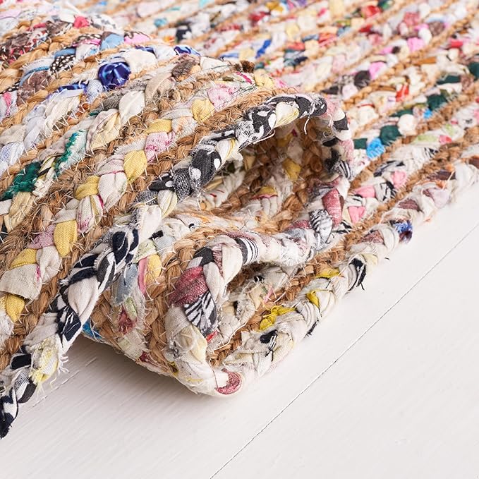 SAFAVIEH Cape Cod Collection Runner Rug - 2'3" x 13', Beige & Multi, Handmade Jute & Cotton, Woven Braided Design (CAP202B)