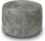 Thgonwid Unstuffed Faux Leather Pouf Cover, Handmade Footstool Ottoman Storage Solution, Floor Footrest Cushion - 16.5”Dx12”H, Grey