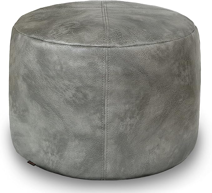 Thgonwid Unstuffed Faux Leather Pouf Cover, Handmade Footstool Ottoman Storage Solution, Floor Footrest Cushion - 16.5”Dx12”H, Grey