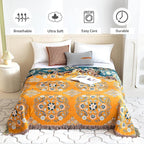 Boho Throw Blanket for Bed 100% Cotton Soft Lightweight Quilt Reversible Spring Blanket Floral Embroidery Home Decor Bed Blankets,90"x98" All Season Blankets for Sofa Couch Chair