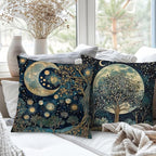 Vintage Dark William Morris Night Moon Forest Decor Pillow Covers 18x18 Set of 2,Black Forest Decor,Dark Dcademia Floral Decorative Throw Pillow Covers for Home Bedroom Living Room