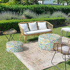 LVTXIII Outdoor/Indoor Inflatable Stool Ottoman, All Weather Patio Footrest Pouf, Portable Round Ottoman for Patio Garden, Camping or Home, D21xH9 Inches, Flower Blue