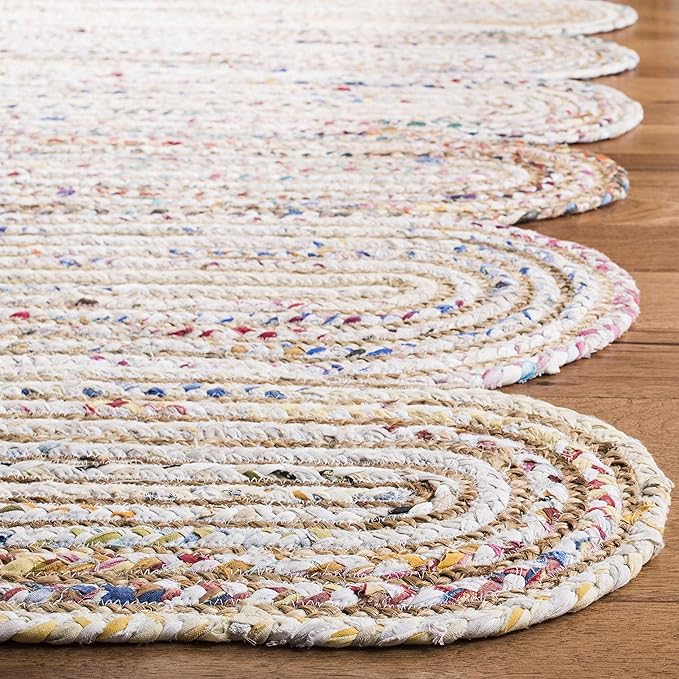 SAFAVIEH Cape Cod Collection Area Rug - 5' x 8', Ivory & Multi, Handmade Braided Jute & Cotton, Ideal for High Traffic Areas in Living Room, Bedroom (CAP208A)