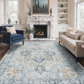 GENIMO 4x6 Area Rugs for Living Room, Machine Washable Rug, Non Slip Vintage Rugs, Low Pile Lightweight Chenille Print Rug for Bedroom, Dining Room, Home Office, Blue