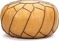 Moderner Faux Leather Pouf Unstuffed Ottoman Moroccan Footstool, Floor Footrest Cushion, Storage Solution - Natural Brown Color (Camel, Round)