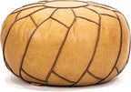 Moderner Faux Leather Pouf Unstuffed Ottoman Moroccan Footstool, Floor Footrest Cushion, Storage Solution - Natural Brown Color (Camel, Round)