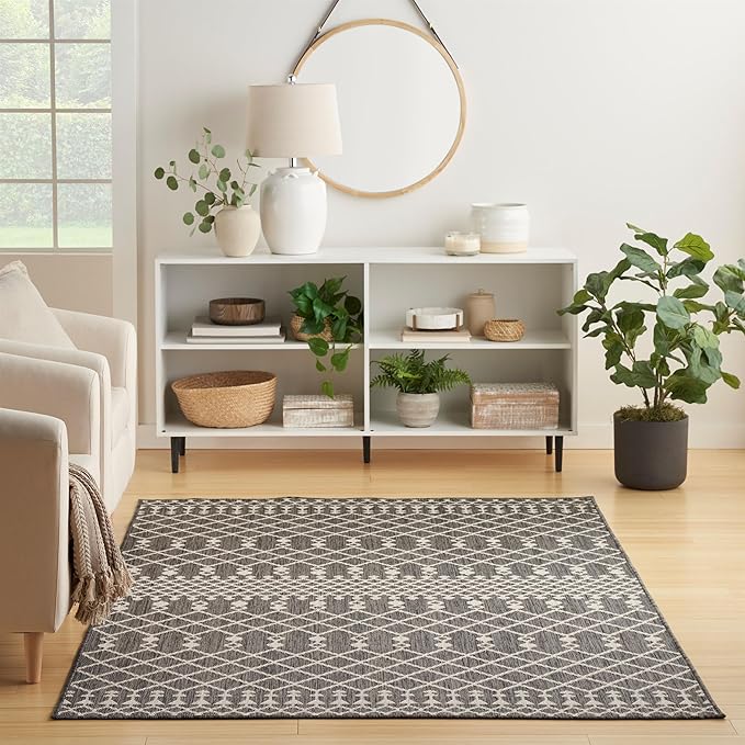 Nourison Home Positano Charcoal 7' x 10' Area Rug - Easy Clean, Non Shedding, Bed Room, Living Room, Dining Room, Kitchen (7' x 10')