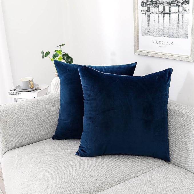 NiNi ALL Decorative Throw Pillow Covers Velvet 26x26 Inch Pack of 2 Dark Blue Cushion Covers Soft for Couch Sofa Bedroom Living Room Outdoor