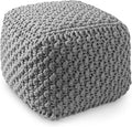 Casafield Square Pouf Ottoman, Light Gray 18.5" W x 18.5" D x 14.5" H Cotton Knit Foot Stool - Boho Floor Pouffe for Living Room, Bedroom, Home Office