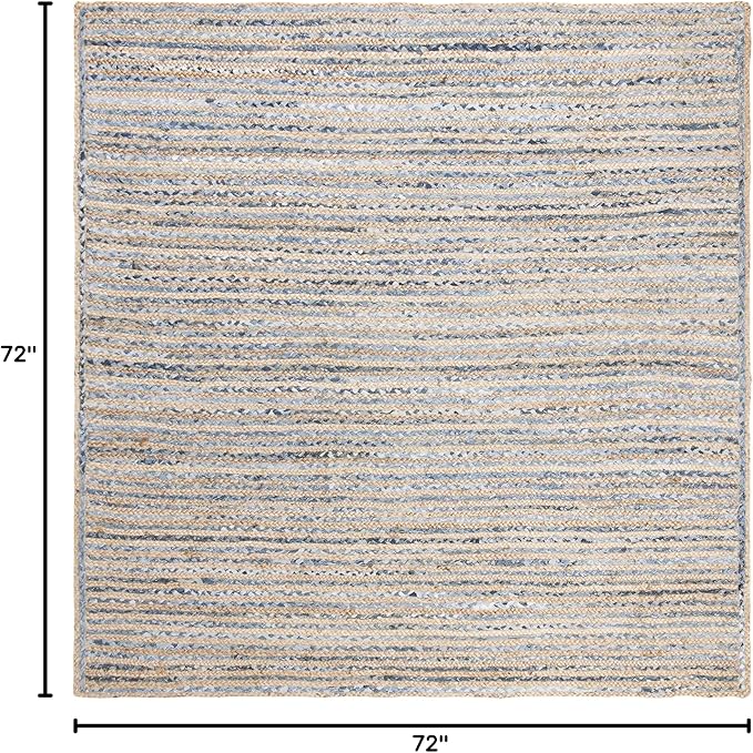 SAFAVIEH Cape Cod Collection Area Rug - 6' Square, Natural & Blue, Handmade Flat Weave Jute, Ideal for High Traffic Areas in Living Room, Bedroom (CAP250A)