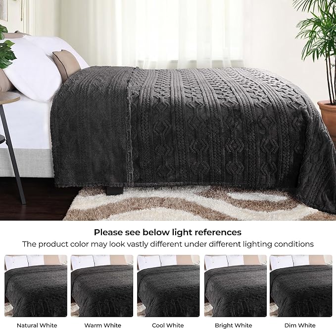 Superior Fleece Boho Jacquard Blanket, Decorative Blankets for Bedroom, Sofa, Fuzzy, Plush, Fluffy, Soft, Cute Room Decor, Beautiful Cover, Comfort Essentials, Arctic Collection, Twin, Charcoal
