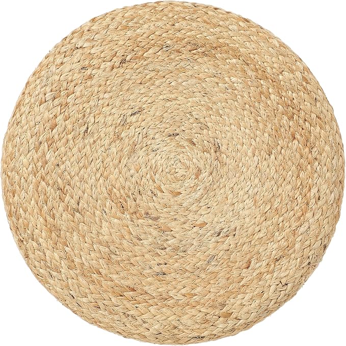 REDEARTH · Cylindrical Pouf Foot Stool Ottoman - Jute Braided Pouffe Poof Accent Sitting Footrest for Living Room, Bedroom, Nursery, Patio, Lounge (Natural Teal, 14.5"X14.5"X16")