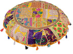 Rajasthani Handmade Colorful Decorative Floor Pillow Cover Meditation Patchwork Patchwork Cushion Seating Accent Boho Chic Indian Handmade Cover ONLY (Yellow, 32X32 Inches)