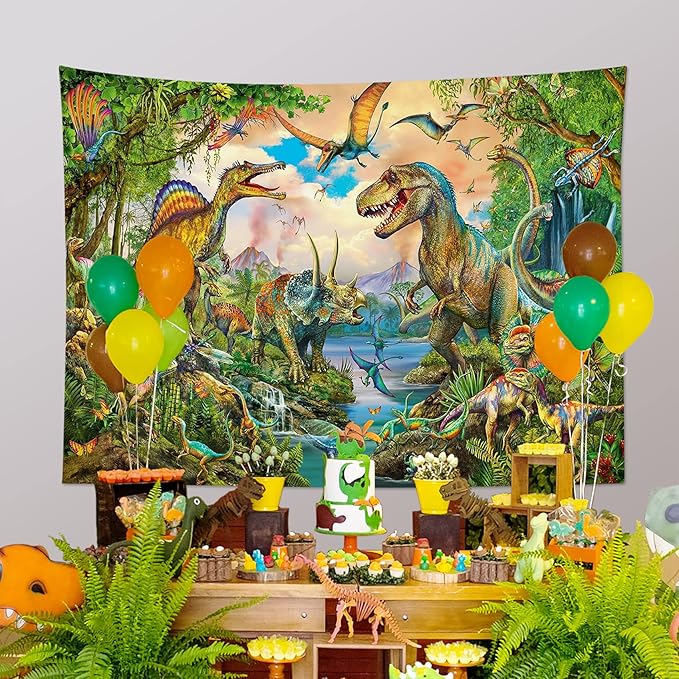 LB Dinosaur Tapestry Wild Animal Wall Hanging Tropical Plants Tapestries for Kids Bedroom Living Room Dorm Wall Decor Boys Birthday Party Backgroud,59x51 Inch