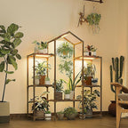 Bamworld Plant Stand Indoor with Grow Lights Wood Plant Shelf for Hanging Planter Pots Display Flower Stand for Living Room Patio Garden Decor