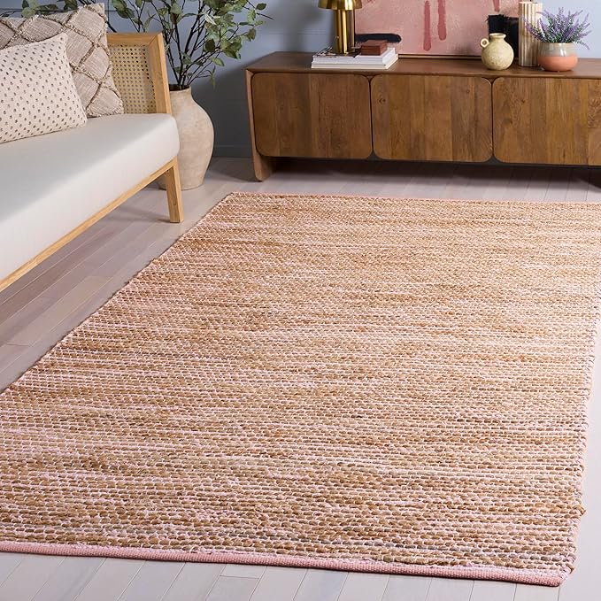 SAFAVIEH Area Rug 4x6 - Cape Cod Collection - Pink & Natural, Handmade Jute & Cotton, Ideal for Living Room, Bedroom, Dining Space (CAP236U)