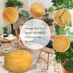 Thgonwid Unstuffed Moroccan Storage Pouf Foot Stool Ottoman Seat Handmade Faux Leather Bean Bag Floor Chair Foot Rest for Living Room, Bedroom or Balcony (Yellow)