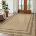 LIVEBOX Scalloped Washable 5x7 Rug, Easy Jute Tan Rugs for Living Room, Indoor Geometric Rug for Bedroom, Outdoor Farmhouse Non-Slip Rug Dining Room Mat Modern Carpet Area Rug for Patio Home Office