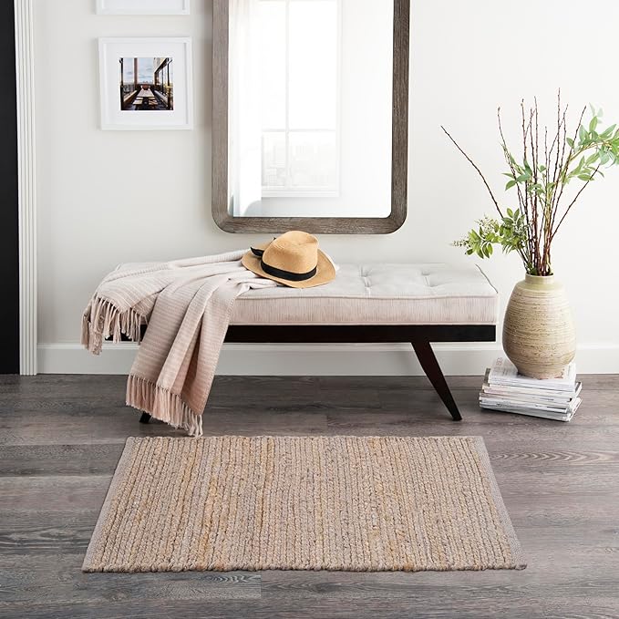 Nourison Home Natural Jute Grey 2' x 3' Area Rug - Easy Clean, Non Shedding, Bed Room, Living Room, Dining Room, Kitchen (2' x 3')