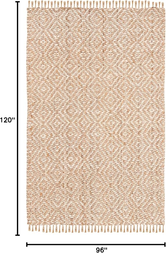 SAFAVIEH Area Rug 8x10 - Natural Fiber Collection - Large - Ivory & Natural, Handmade Jute, Boho Style, Diamond Pattern, Ideal for Living Room, Bedroom, Dining Space (NF266A)