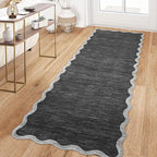 GarveeHome Scalloped Washable Runner Rug 2x6 Runner Modern Non Slip Kitchen Rugs Farmhouse Entryway Rug Soft Bathroom Rugs Stain Resistant Carpet for Laundry Bedroom 2 ft x6 ft Black