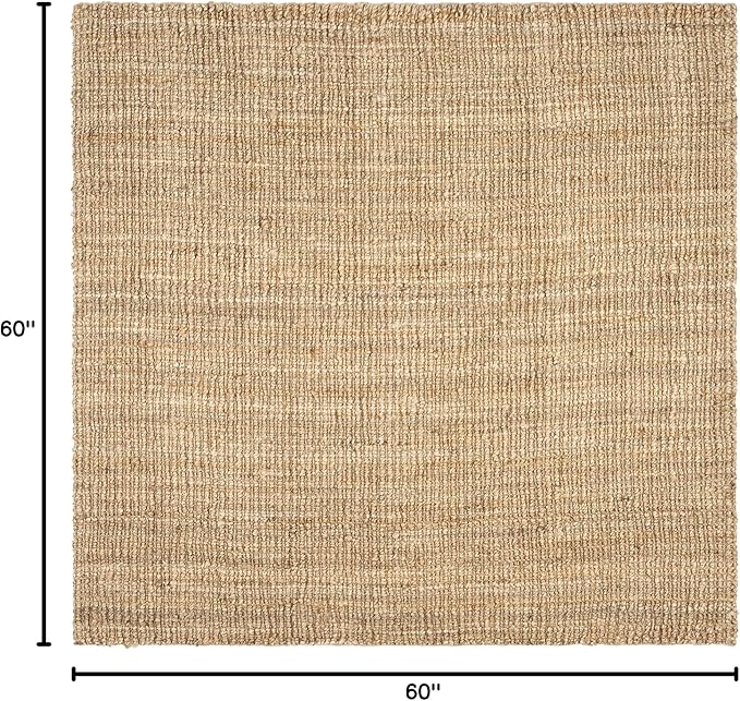 SAFAVIEH Area Rug 5' Square - Natural Fiber Collection - Natural Brown, Handmade Jute, Farmhouse Style, Chunky Textured Thick Pile (NF447A)