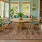 Boho Taupe Brown 5x7 Living Room Rug - Modern Vintage Traditional Oriental Neutral, Washable Low Pile Non-Slip Large Area Rugs for Nursery Dining Under Table