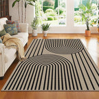 Outdoor Rug 4x6, Easy Jute Rug Non-Slip Indoor Outdoor Carpet, Washable Floor Mat Modern Black Striped Area Rug for Living Room, Bedroom, Patio, Dining Room, Office Area, Black