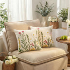 AVOIN colorlife Spring Summer Floral Daisy Embroidered Throw Pillow Covers, 18 x 18 Inch Colorful Flowers Decorative Tufted Patterned Linen Cushion Case for Sofa Couch Set of 2
