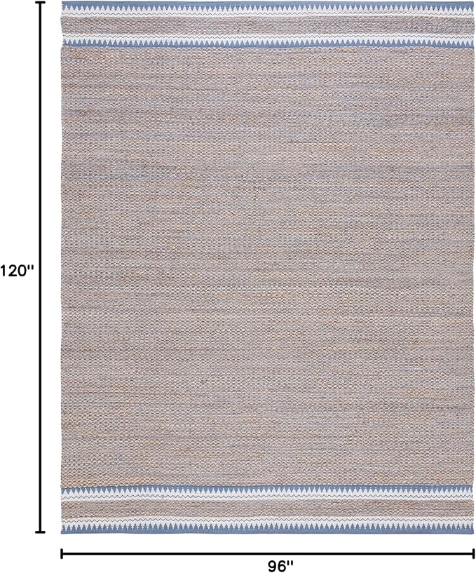 SAFAVIEH Area Rug 8x10 - Natural Fiber Collection - Large - Natural & Blue, Handmade Jute, Boho Farmhouse Style, Ideal for Living Room, Bedroom, Dining Space (NF874M)