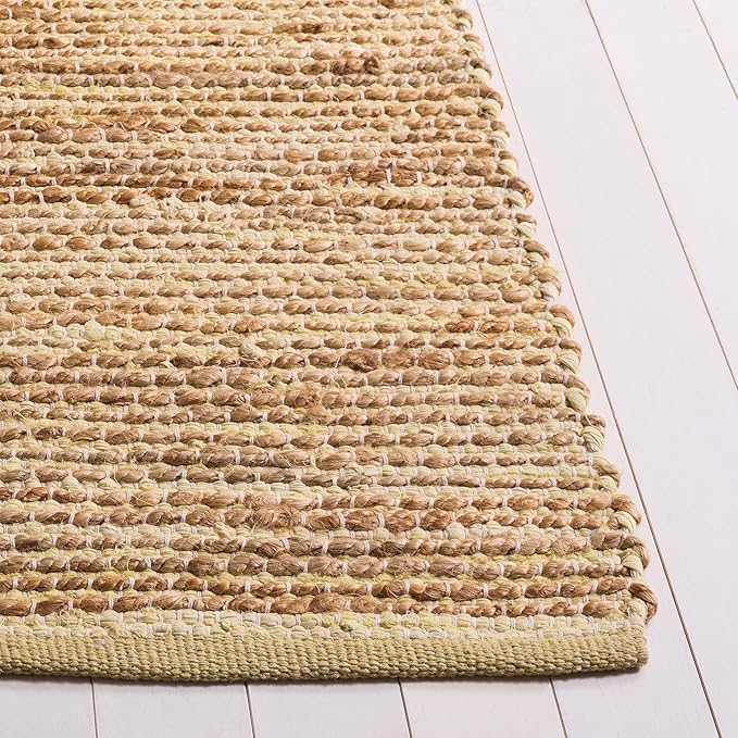 SAFAVIEH Cape Cod Collection Area Rug - 6' Square, Yellow & Natural, Handmade Jute & Cotton, Ideal for Living Room, Bedroom, Dining Space (CAP236C)