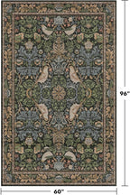 Boho Living Room Rug 5x8 - Dark Green Rugs 5x8 for Bedroom, Dining Room, Office with Vintage Forest Farmhouse Botanical & Bird Design, Non Slip Stain Resistant Low Pile - Brown