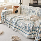ROOMLIFE Thicked Striped Couch Cover with Tassel Blue Chenille Sofa Cover Blanket for Sectional Sofa, Soft Sofa Slipcovers for L Shaped Love Seat 2-3 Cushion Couch Anti Slip Sofa Protector, 71"x118"