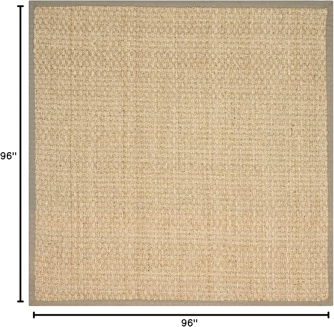 SAFAVIEH Area Rug 8' Square - Natural Fiber Collection - Natural & Olive Green, Seagrass, Basketweave Pattern with Border (NF114G)