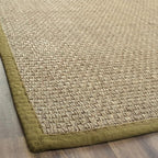 SAFAVIEH Area Rug 8' Square - Natural Fiber Collection - Natural & Olive Green, Seagrass, Basketweave Pattern with Border (NF114G)