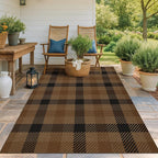 Brown Large Checkered Area Rug for Bedroom - 5x7 Easy Jute Dark Plaid Rug for Living Room, Large Entryway, Patio Outdoor Porch, Neutral Earthy & Coffee Rustic Décor