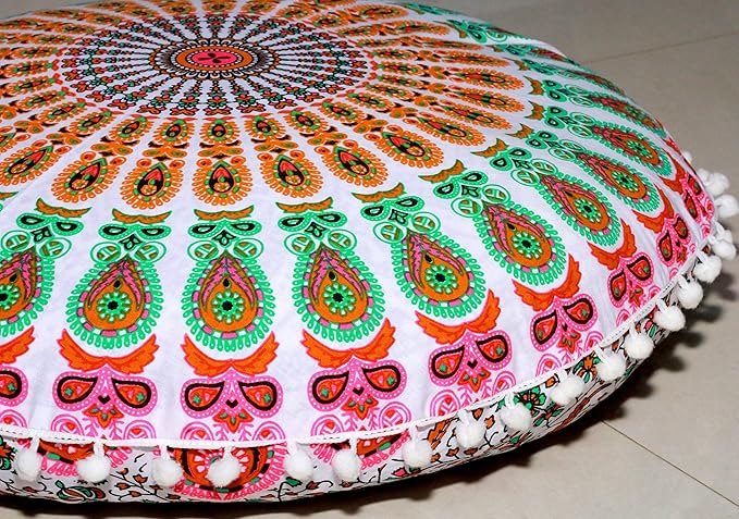 Large Round seat Floor Cushion Chair Ottoman Cover Pouf Pillow Meditation Floor Cushions for Adults Seating pouffe Ottoman Throw Covers Craft Room Furniture for Sitting Cover 22 Inches (Musturd)