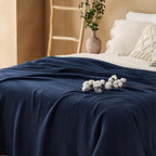 Bedsure 100% Cotton Muslin Blanket King Size for Bed - 4-Layer Breathable and Lightweight Thin Soft Summer Gauze Muslin Blanket for Adults, Navy Blue, 108x90 Inches
