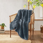 Madison Park Casual Acrylic Chunky Twice Knit Throw in Indigo Finish MP50-7316