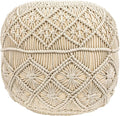 Northlight 18" Solid Cream Macrame Round Handmade Cotton Pouf Ottoman
