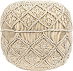 Northlight 18" Solid Cream Macrame Round Handmade Cotton Pouf Ottoman