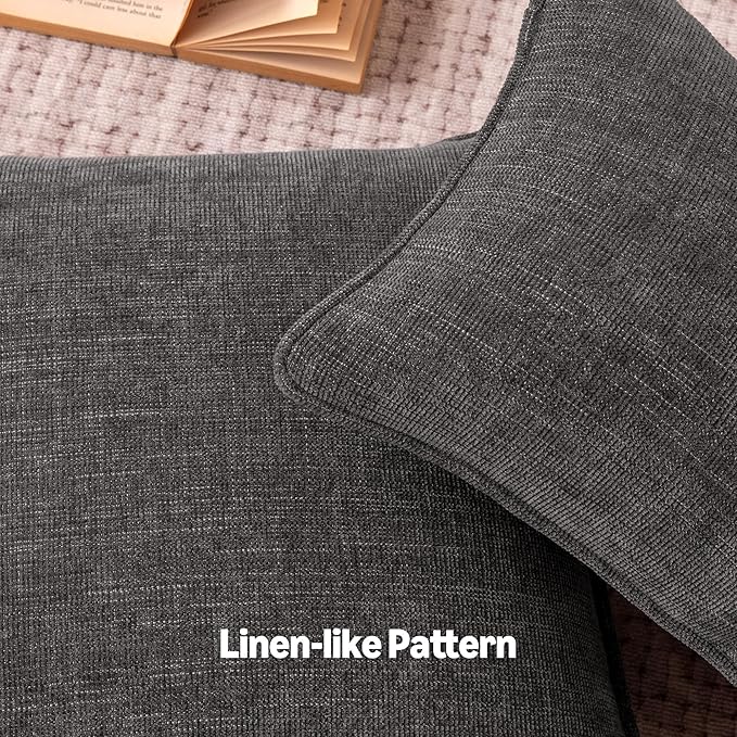 Amazon Basics Faux Linen Throw Pillow Covers with Hidden Zipper Closure, 16 × 16in, Dark Gray, Pack of 2