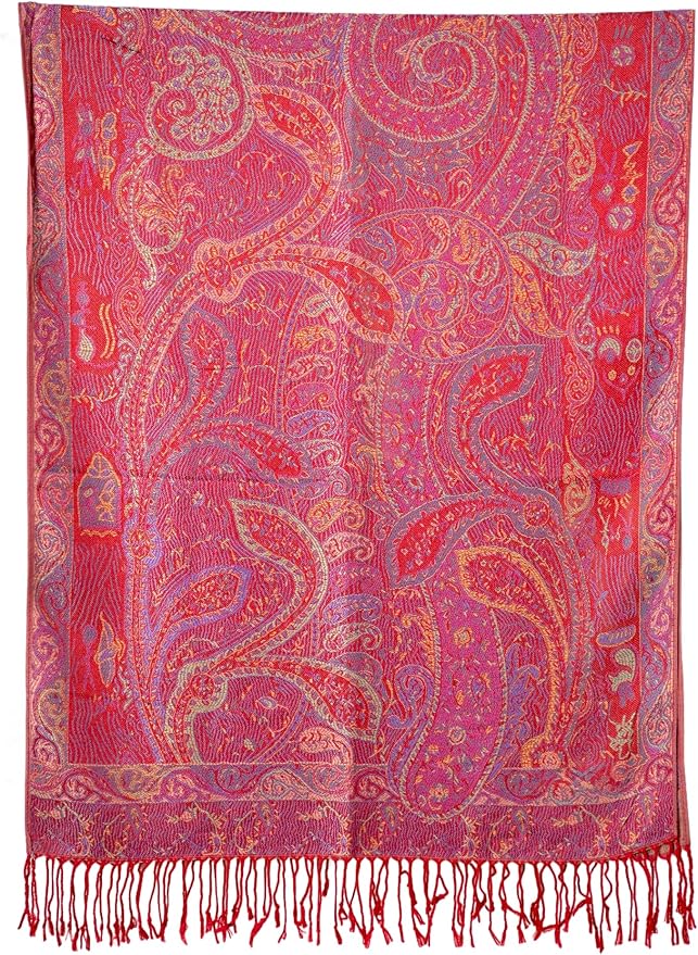 Achillea Reversible Paisley Pashmina Rave Scarf – Exotic Indian Shawls and Wraps for Evening Dresses, Festivals, All Seasons