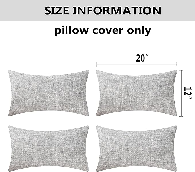 Home Brilliant Lumbar Pillow Covers Faux Linen Rectangular Throw Pillows Pillow Case Cushion Covers Set of 4, 12 x 20, Light Grey