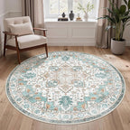 GENIMO 5FT Round Area Rugs for Living Room, Circle Rugs Machine Washable Low Pile, Chenille Non Slip Vintage Rug for Bedroom, Dining Room, Home Office, Charcoal Brown