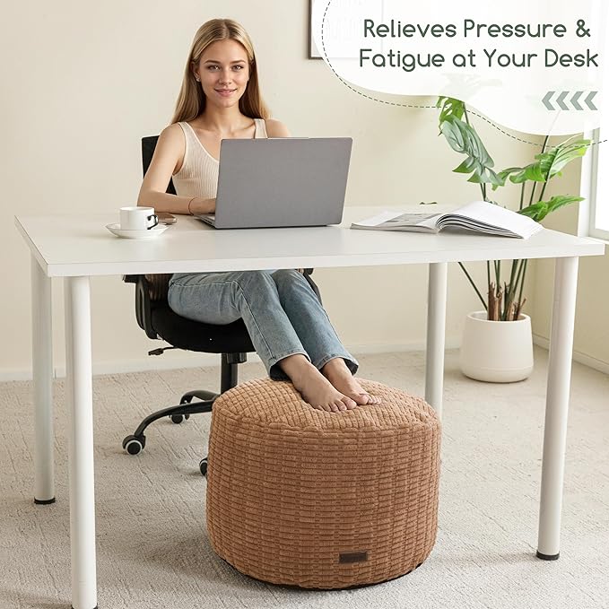 HIGOGOGO Pouf Ottoman Stuffed Round Modern Foam Filled Foot Rest Poufs for Living Room Chair Decorative 26 X 18 Inches Boho Relax Stool for Wedding Christmas Party, Brown