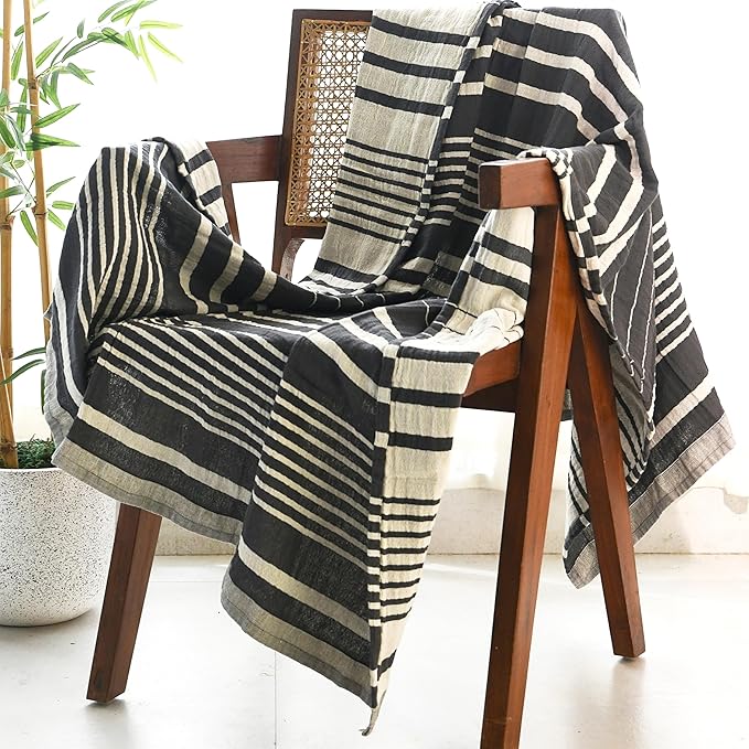Folkulture Throw Blanket for Couch 50" x 60" |100% Recycled Cotton Couch Chritmas Throw Blanket for Chair, Boho Throws Blankets for Bed,Sofa, Lightweight| Guest Room Must Haves Blanket | Steel Gray