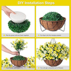 Artificial Flowers with Hanging Planter for Outdoor Decor, Faux Silk Daisy UV Resistant Plants in Basket for Indoor Porch Garden Yard Spring Summer Decor(Yellow)