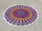 Round Beach Tapestry Turquoise Mandala Throw/Boho Hippie Beach Blanket Roundie/Indian Cotton Bohemian Large Round Table Cloth-Home Decor/Yoga Mat Meditation Picnic Rug (42", Pink And Yellow)